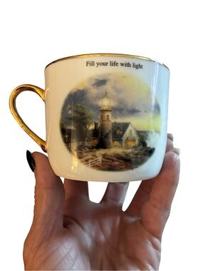 Thomas Kinkade White and Gold Lighthouse Teacup